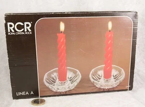 Royal Crystal Rock clear candle holders x 2 with original candles boxed retro - Picture 1 of 4