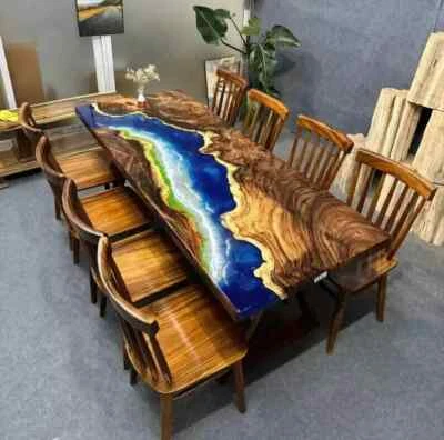 Ocean Dining Epoxy Table, Live Edge Ocean Table For Modern Furniture Decor - Image 1 of 4