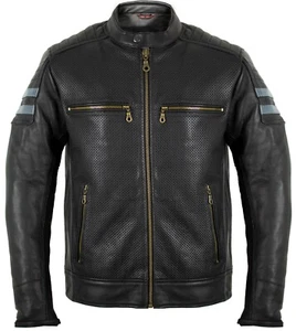 Chaqueta de cuero de motocicleta perforada con protectores chaqueta de motociclista chaqueta de motocicleta retro - Imagen 1 de 6