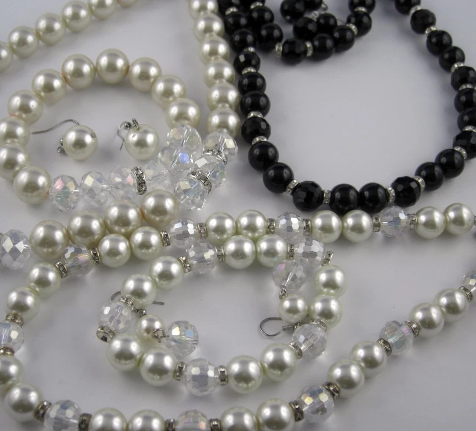 Glasperlen Kunst Perlen Schmuckset Kette Armband Ohrringe Top Qualität - Bild 1 von 1