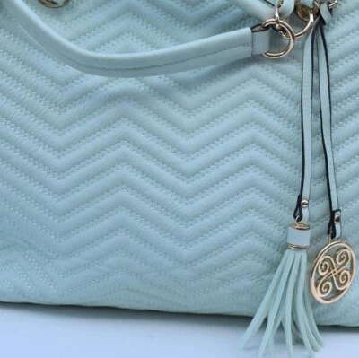 PERLINA NEW YORK QUILTED FASHION TOTE, CHAIN PURSE HANDBAG, MINT - Image 1 of 4