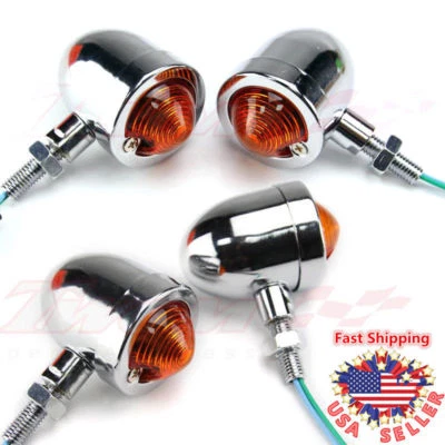 4x Universal Motorcycle Chrome Bullet Blinker Turn Signal Indicator Amber Lights - Image 1 of 4