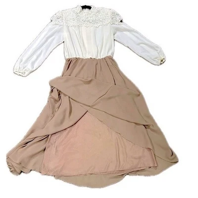 🕊️🌹 Maxi Vestido URSULA OF SWITZERLAND Vintage Crema Encaje Gasa Años 80/90, Talla 10 Foto 1 de 4