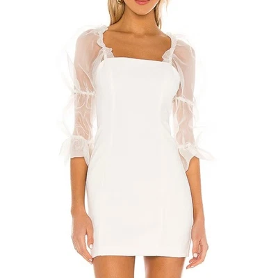 Amanda Uprichard S Womens Tia Dress White Puff Organza Sleeves Revolve Party - Image 1 of 4