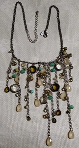 ADORE ST Metall Gliederkette blau gelb Kunststoff Kristall Fransen Latz 19" Halskette - Bild 1 von 5