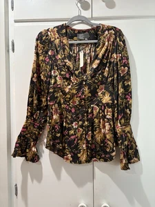 Anthropologie elegantes Top schwarz mit Blumenmuster S neu mit Etikett - Bild 1 von 10