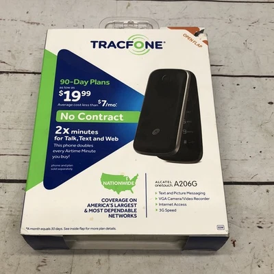 TRACFONE ALCATEL ONE TOUCH A206G FLIP PHONE - BLACK - NEW - Image 1 of 4
