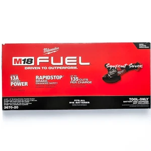 Milwaukee 3670-20 M18 COMBUSTIBLE 18v Li-Ion Sin escobillas Inalámbrico 4-1/2 in/6 in Brakin... - Imagen 1 de 5