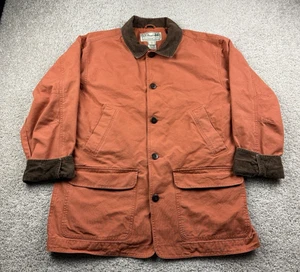 LL Bean Chore Jacket Men's Large Orange Flannel Lined Barn Coat 100% Cotton - Picture 1 of 13