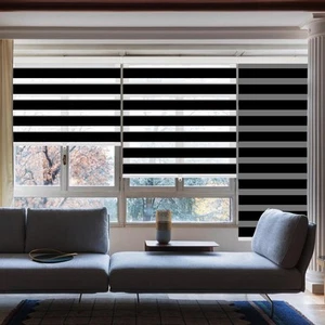 Zebra Blinds for Windows,Custom Size Cordless Zebra Roller Window Blinds, Dua... - Picture 1 of 7