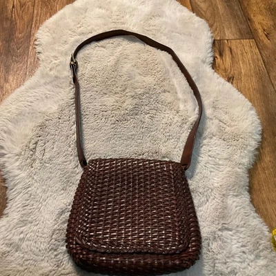 Bandolera Talbots Cuero Tejida Hombro Marrón Cartera Cesta Tejido De Colección Foto 1 de 4