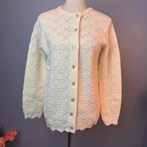 Vintage Montgomery Ward Pointelle Eyelet Cardigan Button Up Sweater M. Cottage - Picture 1 of 7