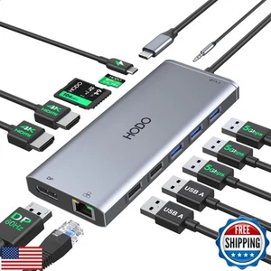 USB C Docking Station Dual Monitor for Dell HP Lenovo Surface Laptop USB Hub - Picture 1 of 5