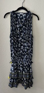 Poupette St. Barth Mini Dress Size XS Floral Blue Tassels Smocked Cottagecore - Picture 1 of 20