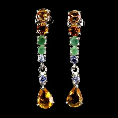 925 Sterling Silver Earrings Pear Citrine 7x5mm Tanzanite Gemstone Jewelry - Image 1 of 4