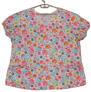 UA Scrubs by Uniform Advantage Women’s Scrub Top Elephant Peace Print - Picture 1 of 6