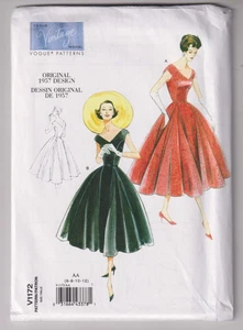 1172 VOGUE Vintage 1957 - Vneck DRESS w Godet Skirt - Sz 6/8/10/12 - Picture 1 of 2