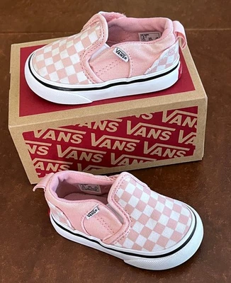 Zapatillas sin cordones Vans rosa a cuadros para niñas pequeñas talla 4 zapatos Foto 1 de 4