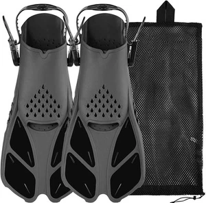 Snorkel Fins, Swim Fins with Adjustable Buckles, Open Heel, Travel Size Short... - Picture 1 of 7