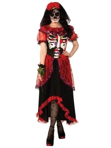 Ladies Day Of The Dead Costume Halloween Skeleton Womens Fancy Dress Outfit - Picture 1 of 2
