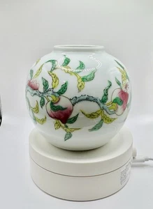 Vintage Chinese Vase Peach Blossoms Hand Painted w Lovely Colors Asian 4” - Picture 1 of 11