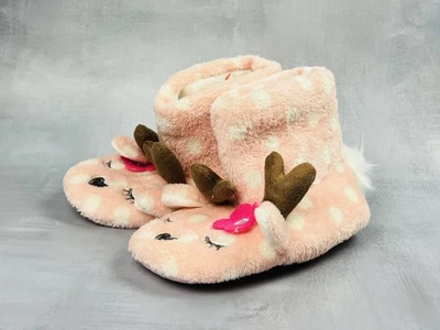 New Cat & Jack Girls Toddler 4t-5t Pink Reindeer Bootie Slippers Polka Dot 0169 - Image 1 of 4