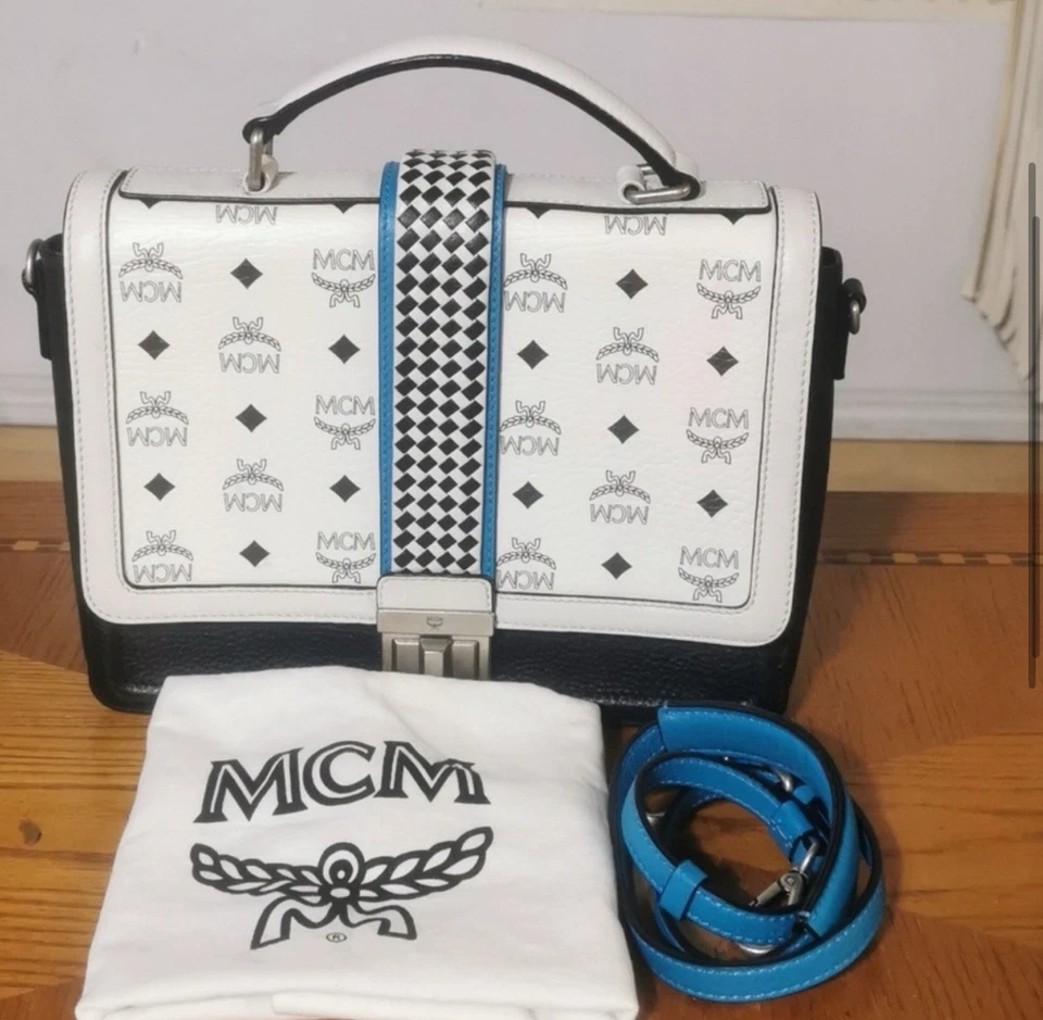 Authentic White MCM monogram messenger /Crossbody Bag - Image 1 of 4