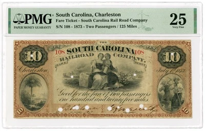 1873 $10 The South Carolina Railroad Co - Charleston, SOUTH CAROLINA Note PMG 25 - Image 1 of 2