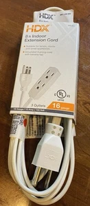 HDX 8 ft Light Duty Indoor Extension Cord 16 Guage Multi-Outlet White Cable: NEW - Picture 1 of 2