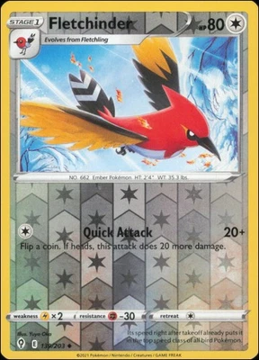 Pokemon - Fletchinder #139/203 - SWSH07: Evolving Skies Reverse Holo - Image 1 of 2