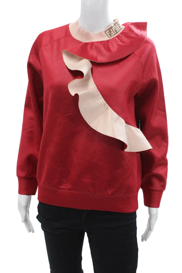 Sudadera Fendi Mujer Roja Cuello Simulado Manga Larga Poliéster Talla 12 Foto 1 de 4