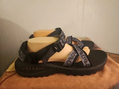 Merrell Mens 13 Sporty Open Toe Comfort Slingback Black Gray Fabric Sandals - Image 1 of 4