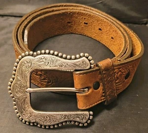 Tony Lama Western Layla Leather Belt Size 40 Made in USA C50739 Silver Buckle - Picture 1 of 19
