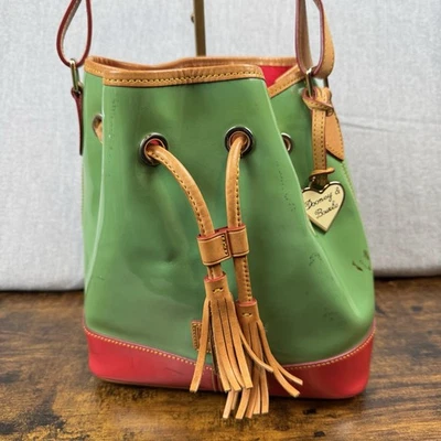 DOONEY & BOURKE Mint & Hot Pink Patent Leather handbag Drawstring - Image 1 of 4