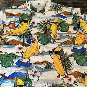Golf Shirt Mens 3XL Button Up Hawaiian Bananas Shirt Funny Banana Beach Print - Picture 1 of 9