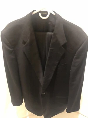Givenchy by Monsieur Navy w/GoldPinstripe Worsted Wool Pleat Cuffed Suit 46L 38W - Image 1 of 4