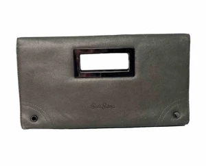 Lilly Pulitzer Mizner Clutch Purse Grey 100% Genuine Leather Handbag Sleek - Picture 1 of 11