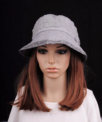 JM358 Gray Cute Leaf Cotton Sun Hat Cap Bucket Round Brim Summer Women's NWT - Image 1 of 4