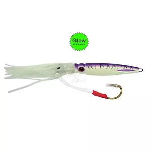 Fish WOW!® 100g 3D Swim Squid Jig Angeln Vertical Jig Salzwasser Purple Glow NEU - Bild 1 von 10