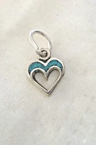 Piccolo ciondolo cuore pietra intarsiata chip blu argento sterling 8x8 mm - Foto 1 di 7