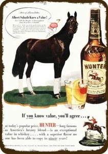 1950 HUNTER WHISKEY Race Horse ASLAB Vintage-Look DECORATIVE REPLICA METAL SIGN - Picture 1 of 1