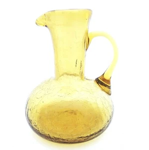 Vintage Amber Crackle Art Glass Pitcher Hand Made with Applied Handle - Picture 1 of 11