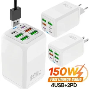 6 Ports 150W Charger Plug USB A+C USB C Charger for iPhone/Xiaomi/Samsung - Photo 1 sur 16