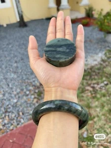 hetian jade bangle Set green black size 59 - Picture 1 of 9