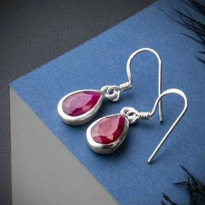 Pear Cut Ruby Sterling Silver Drop Dangle Earrings Ladies Gemstone Jewellery - Image 1 of 4