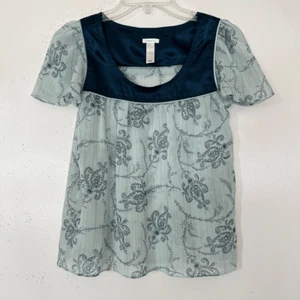 Old Navy Y2K Babydoll Sheer Top Womens XS Satin Floral Paisley Dainty Fairycore - Picture 1 of 11