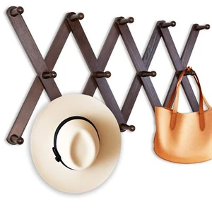 Expandable Coat Rack Hanger Wooden Accordion Wall Mounted Retro Wood Hat Rack 14 - Picture 1 of 6