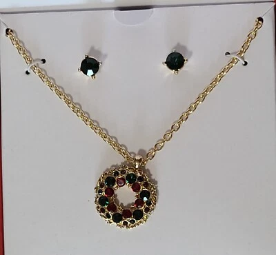 Charter Club Tono Oro Multicolor Corona Colgante Collar y Pendientes J9-150 Foto 1 de 4