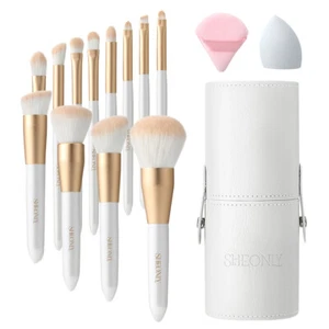 16/18 Pcs Kabuki Make Up Brush Set With PU Storage Bucket & Makeup Sponge Gift - Picture 1 of 64