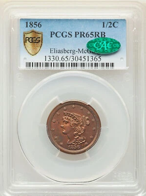1856 BRAIDED HAIR 1/2C PCGS PR 65 RB - Image 1 of 4